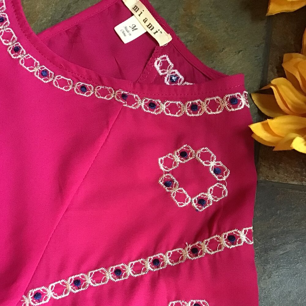 Miami Hot Pink SS Top w/Embellished ¾ Sleeves (NEW) - Picture 9 of 10